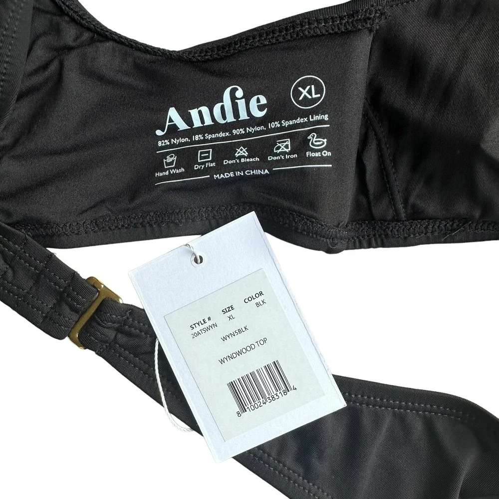 andie swim wyndwood bikini top in black, women size x-large xl